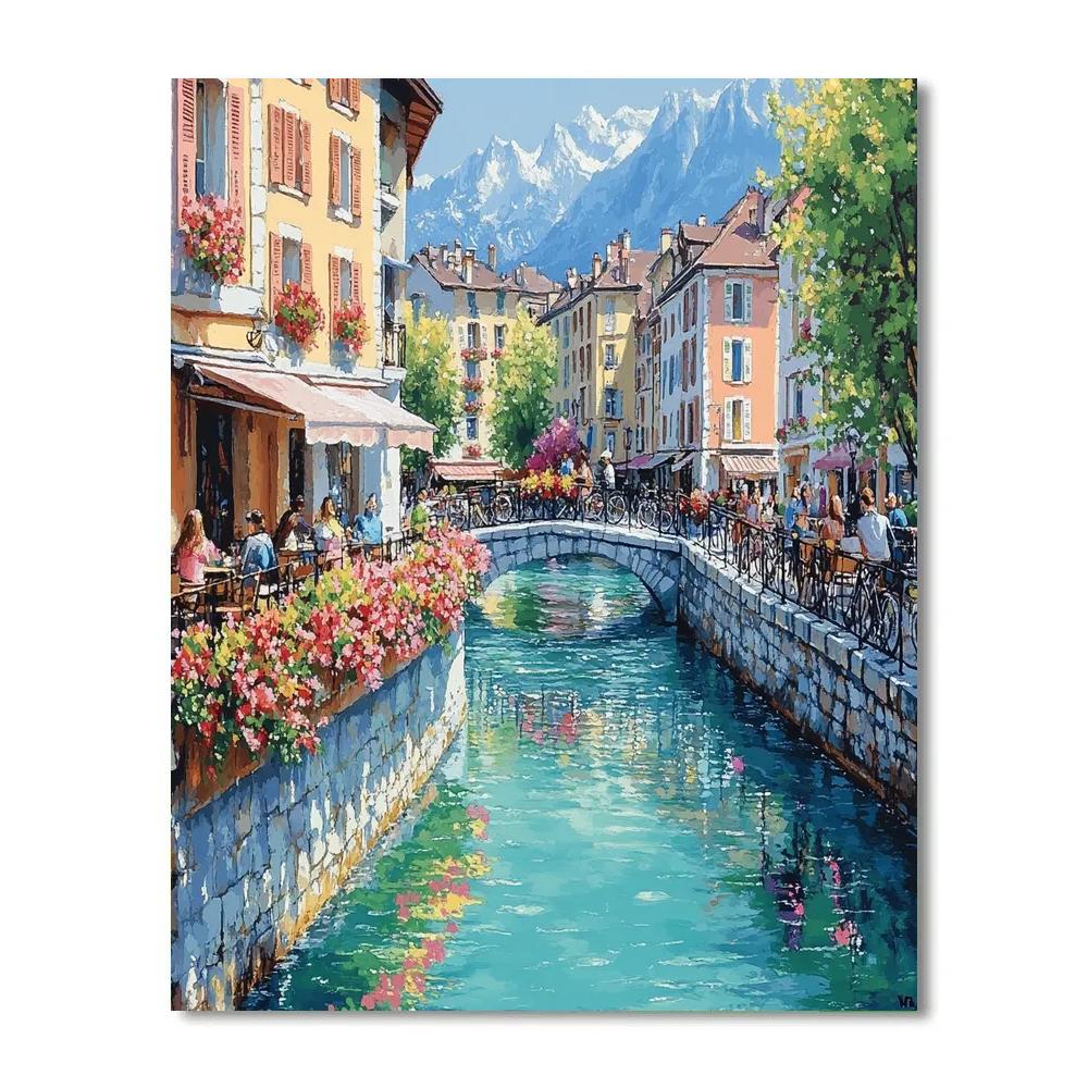 Canalside Charm At The Annecy Old Town Bridges Annecy France DIY paint by numbers
