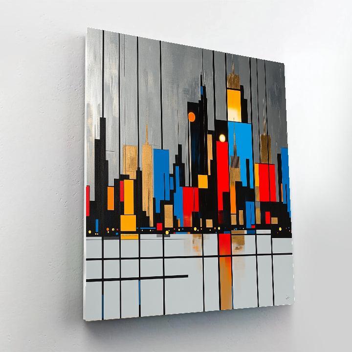 Piet Mondrian Inspired Futuristic City Grid Number painting