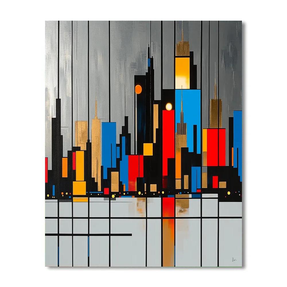 Piet Mondrian Inspired Futuristic City Grid Number painting
