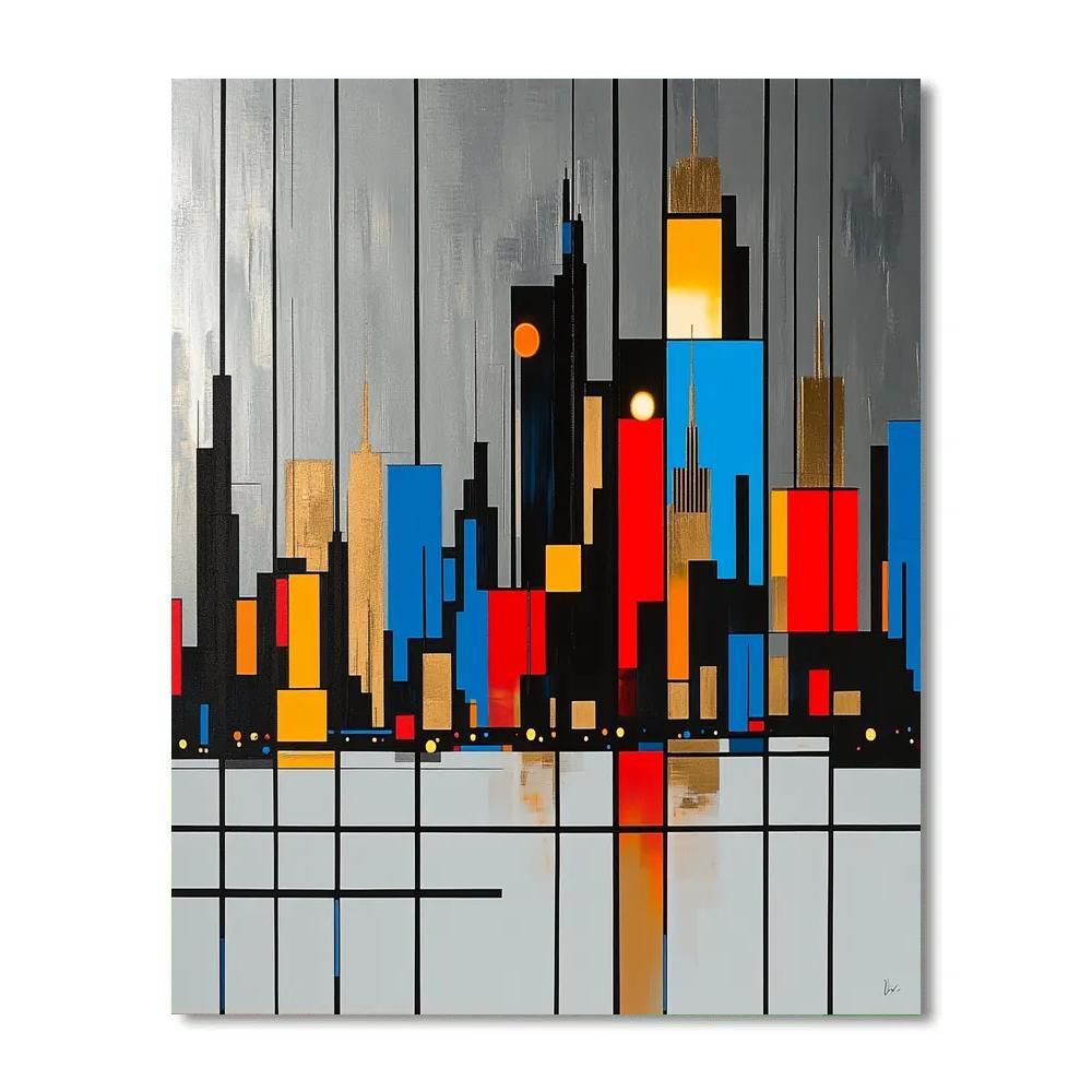 Piet Mondrian Inspired Futuristic City Grid Number painting