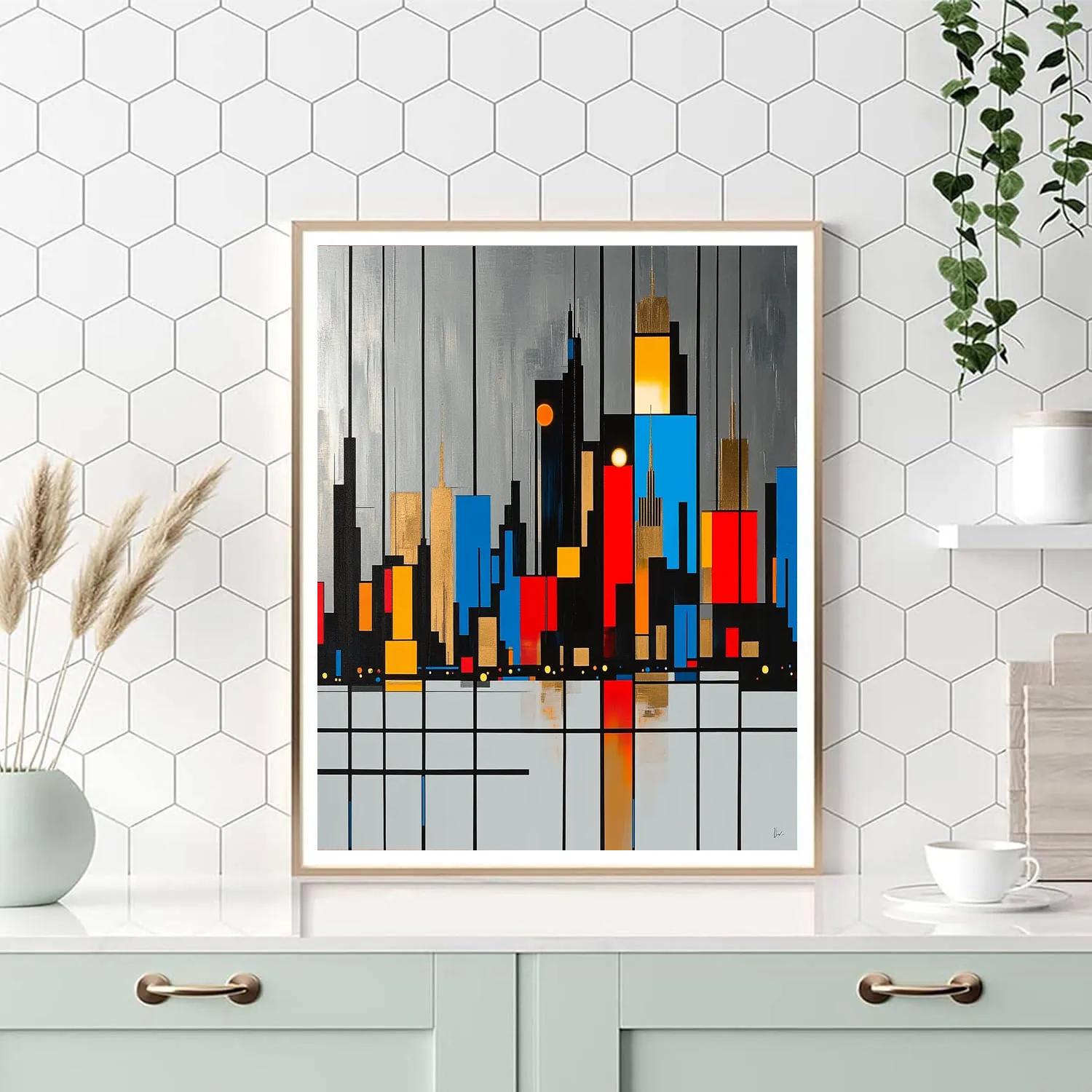 Piet Mondrian Inspired Futuristic City Grid Number painting