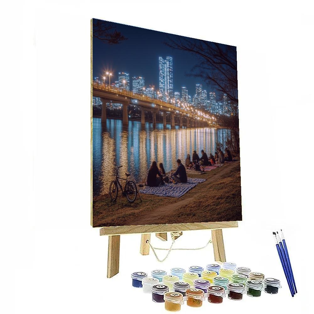 Night Skyline From The Han River Park Seoul South Korea paint by numbers
