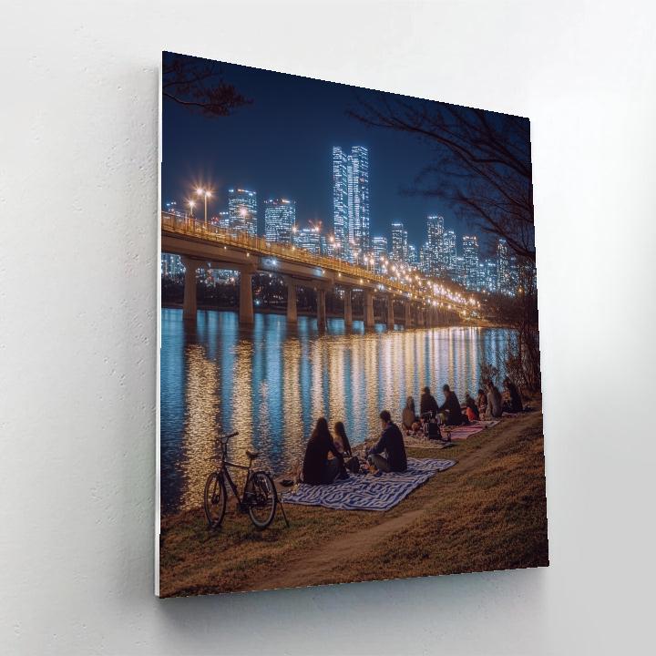 Night Skyline From The Han River Park Seoul South Korea paint by numbers