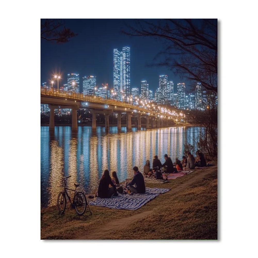 Night Skyline From The Han River Park Seoul South Korea paint by numbers