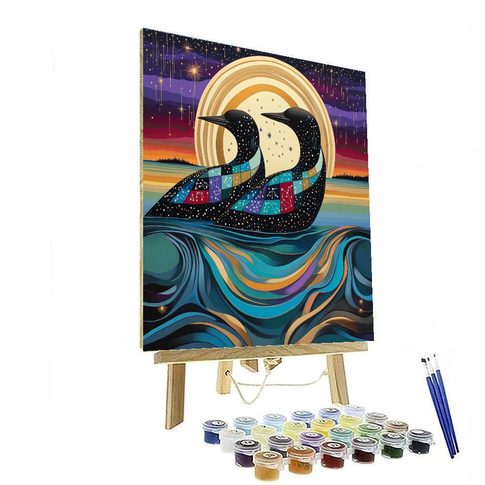 Norval Morrisseau Inspired Constellation Loons Of The Dreaming Lake Paint by numbers art