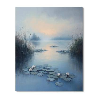 Claude Monet Inspired Waterlilies In Pearl Mist At Dawn Numbered painting kits