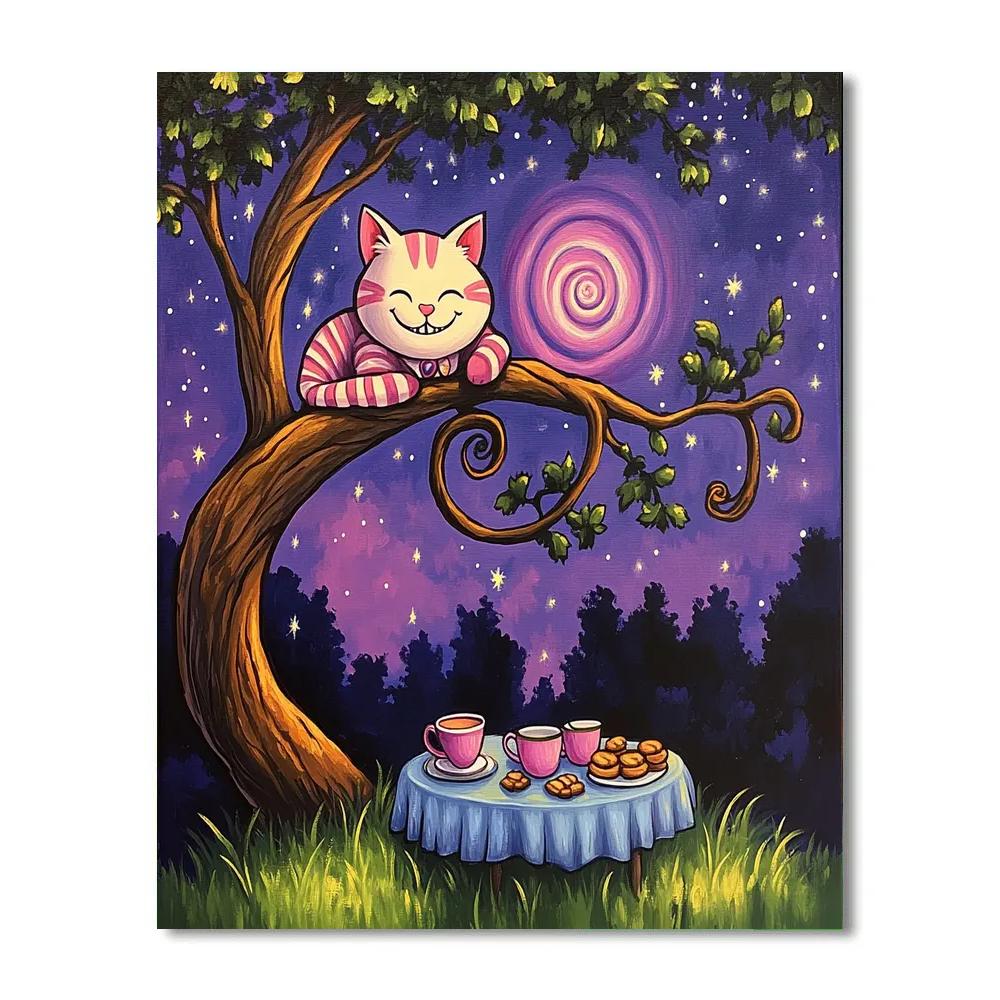 Cheshire Cat Space Tea Party Tree Disney Inspired paint by color
