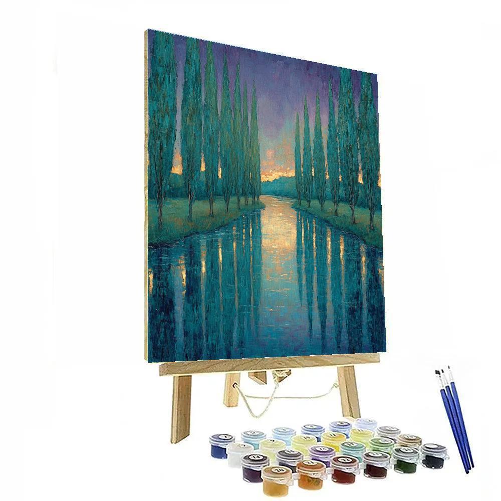 Claude Monet Inspired Poplar Riverbank In Violet Twilight Paint by numbers kits