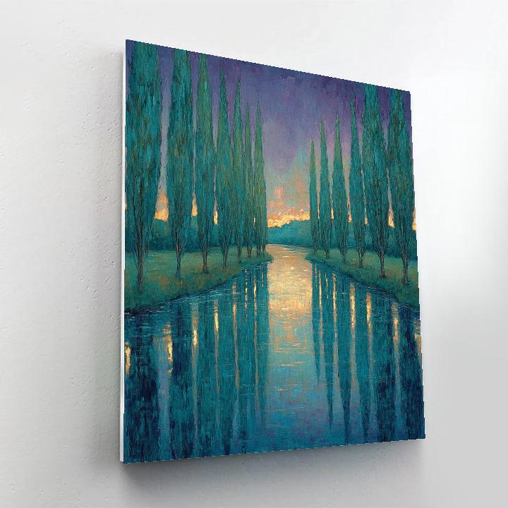 Claude Monet Inspired Poplar Riverbank In Violet Twilight Paint by numbers kits