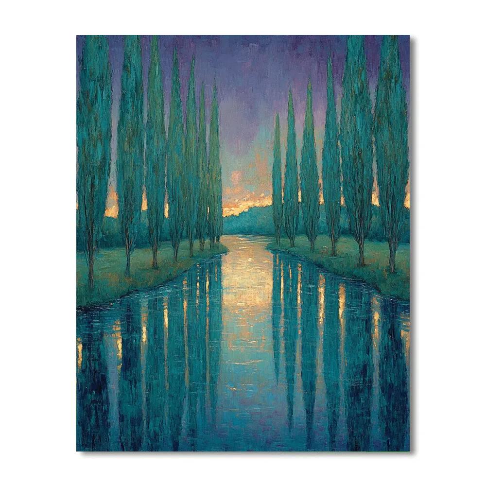Claude Monet Inspired Poplar Riverbank In Violet Twilight Paint by numbers kits