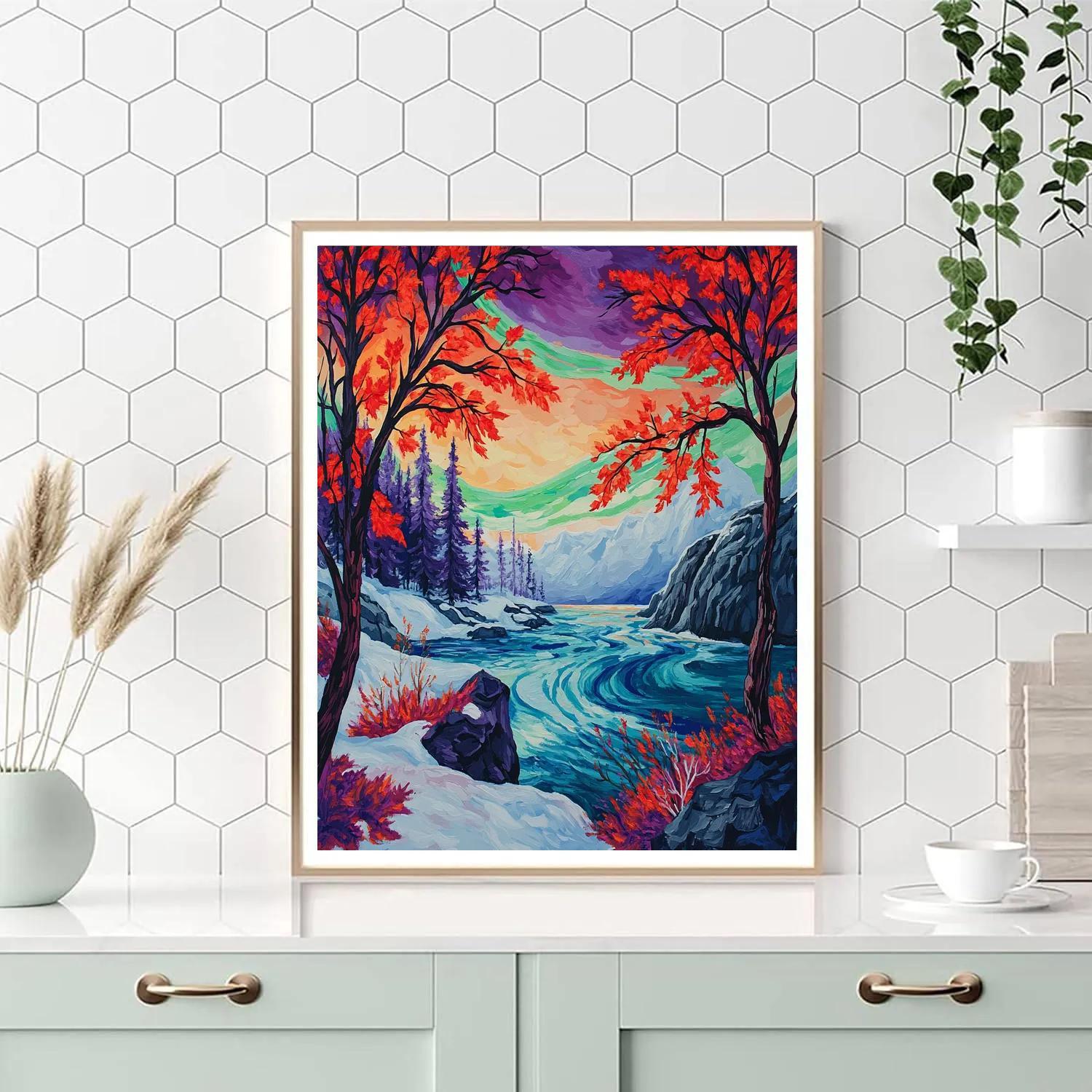 A.Y. Jackson Inspired Aurora Thaw Over Shield Rapids painting number kit