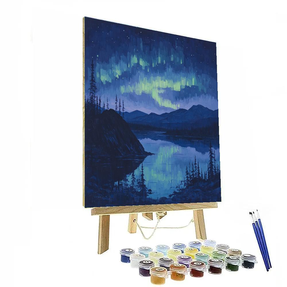 Frederick Varley Inspired Aurora Break Over Obsidian Ridge paint by number
