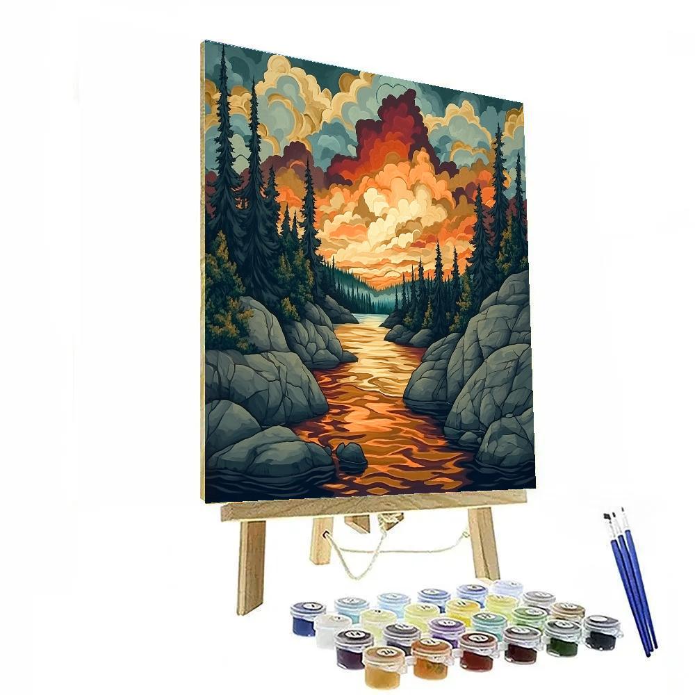 Frederick Varley Inspired Fire Sky After Rain Over Granite Narrows paint by color