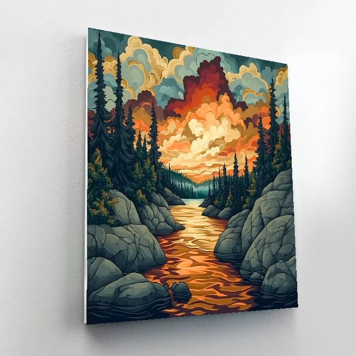 Frederick Varley Inspired Fire Sky After Rain Over Granite Narrows paint by color