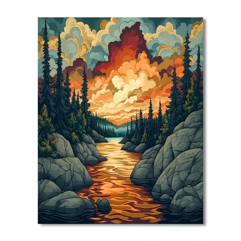 Frederick Varley Inspired Fire Sky After Rain Over Granite Narrows paint by color