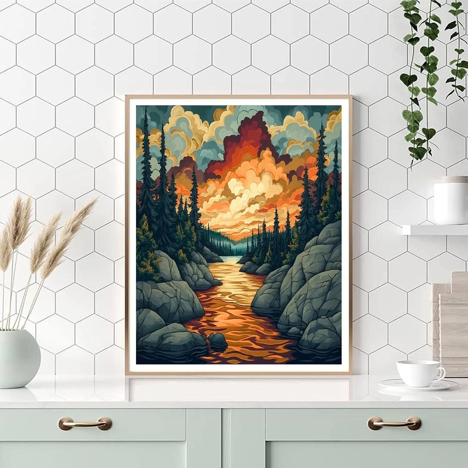 Frederick Varley Inspired Fire Sky After Rain Over Granite Narrows paint by color