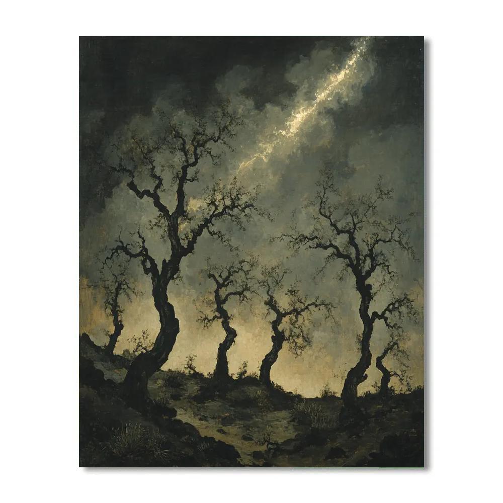 Francisco Goya Inspired Comet Glow Above Withered Orchard DIY paint by numbers