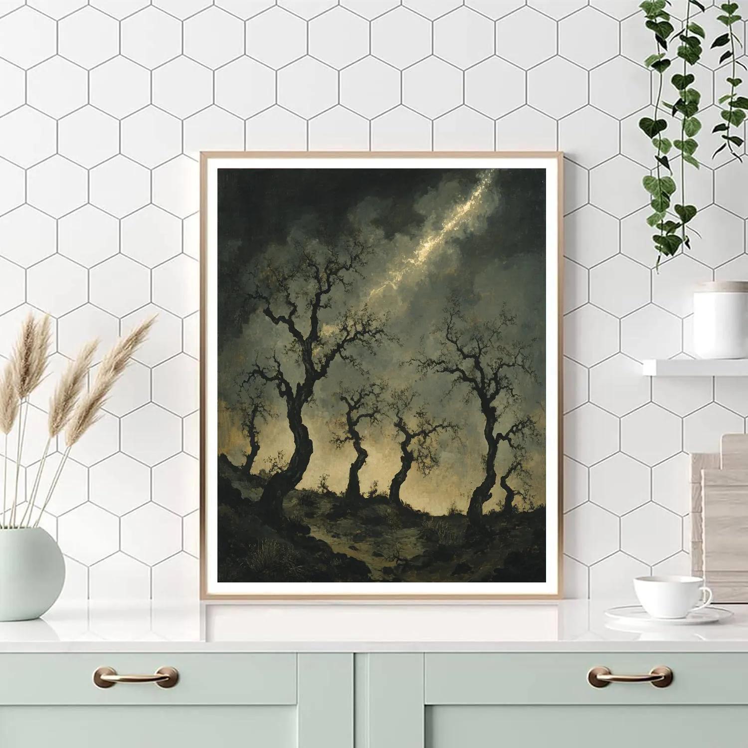 Francisco Goya Inspired Comet Glow Above Withered Orchard DIY paint by numbers