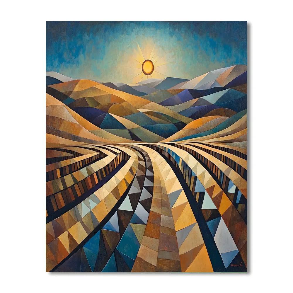 Pablo Picasso Inspired Fractured Vineyard Terrace At Dusk painting number kit