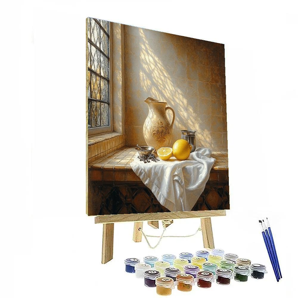 Johannes Vermeer Inspired Quiet Delft Window With Lemon And Pewter Dish Painting by numbers kit