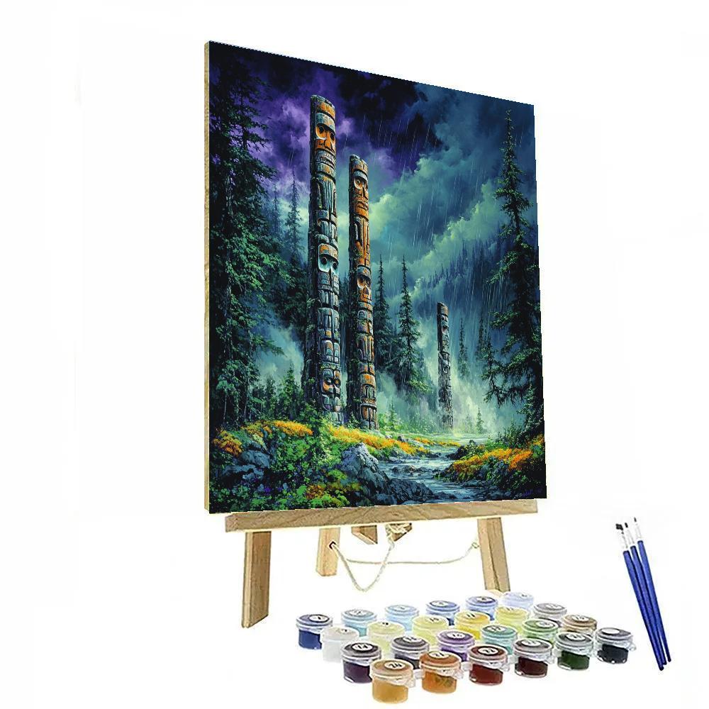 Emily Carr Inspired Totem Grove In Rainwashed Mist Paint by numbers kits