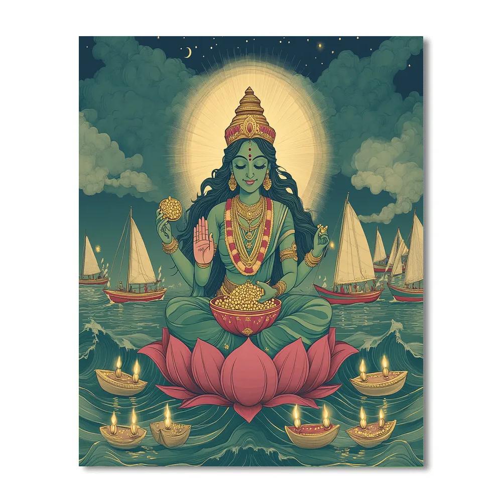 Harbor Lantern Festival With Lakshmi Blessing Numbered painting kits