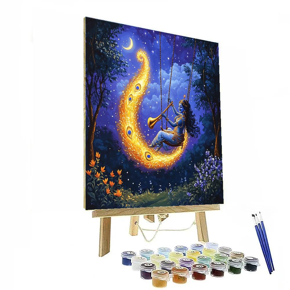Krishna Riding A Comet Shaped Swing Number painting