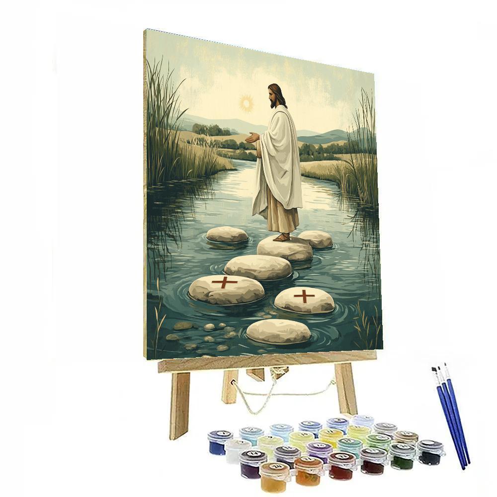 Jesus Of The Quiet River Crossing paint by color