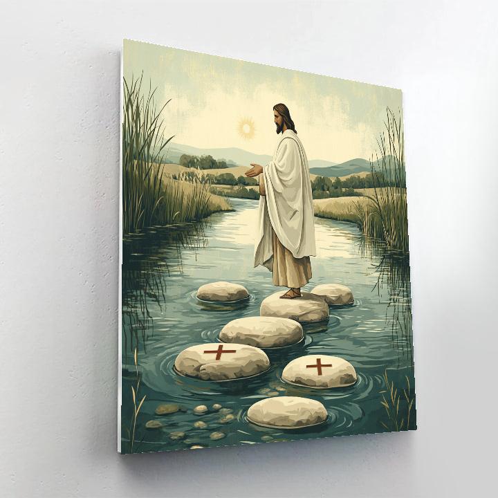 Jesus Of The Quiet River Crossing paint by color
