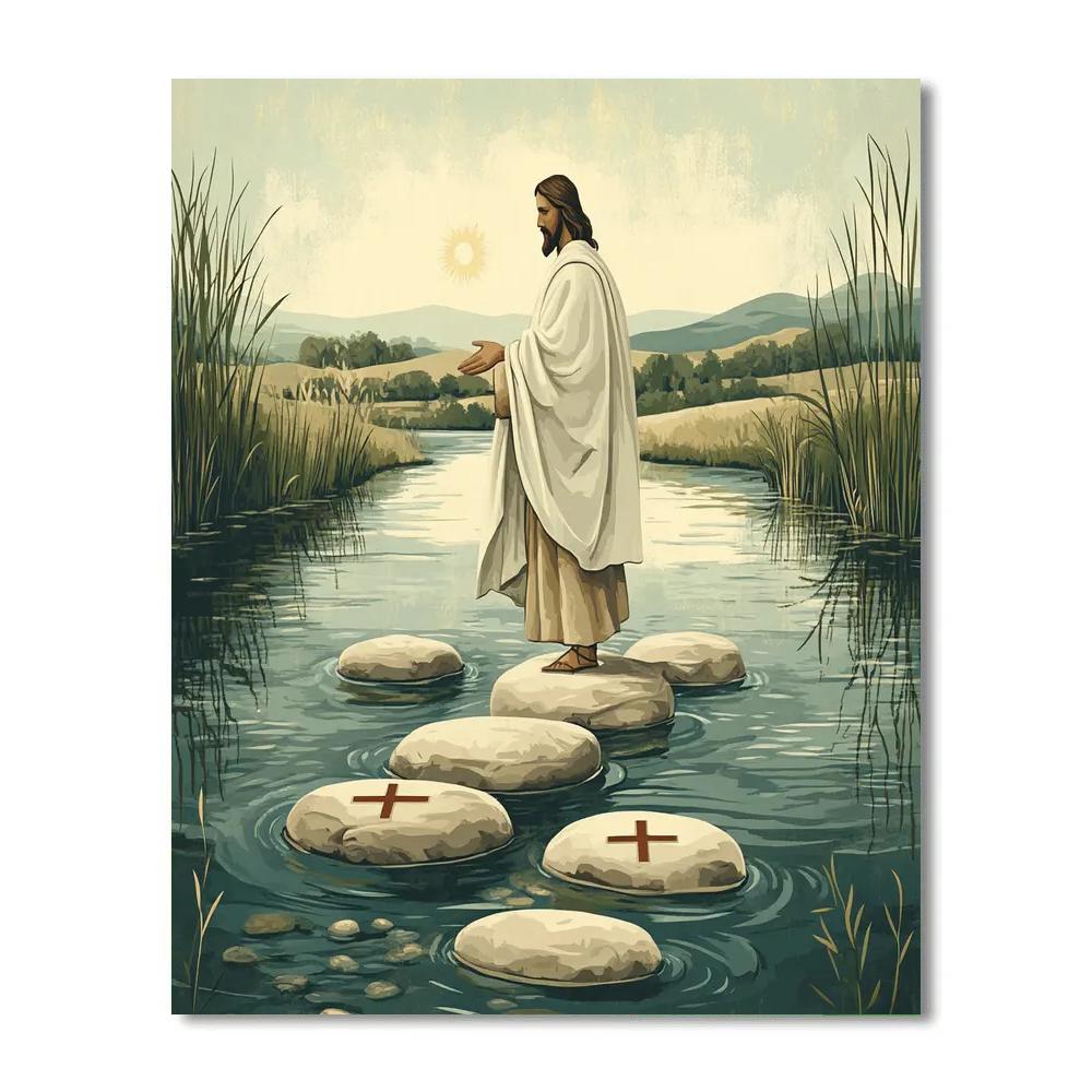 Jesus Of The Quiet River Crossing paint by color