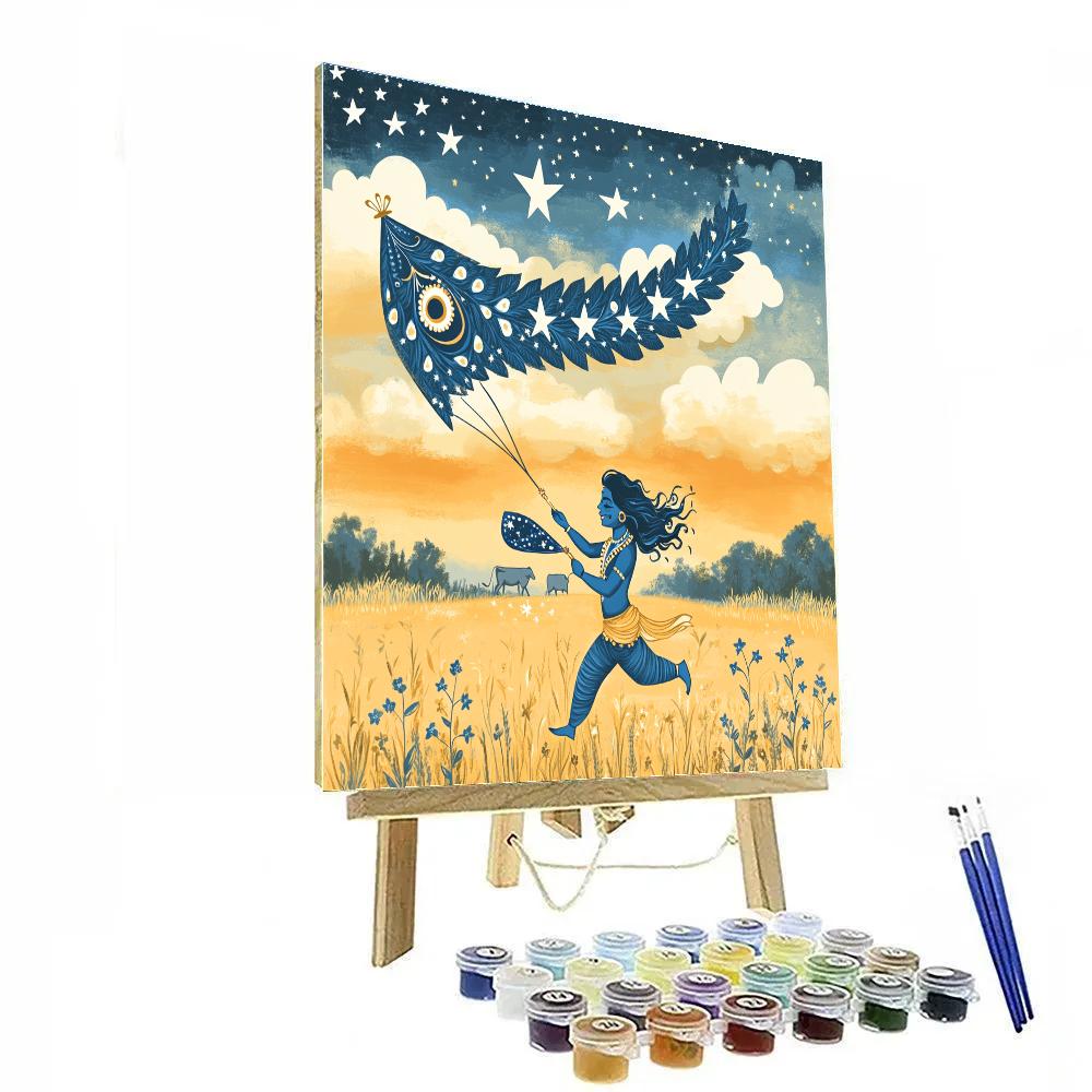 Krishna And The Indigo Kite Of The Night Sky Number painting