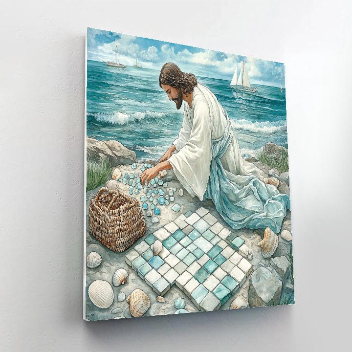 Sea Glass Mosaic Jesus painting number kit