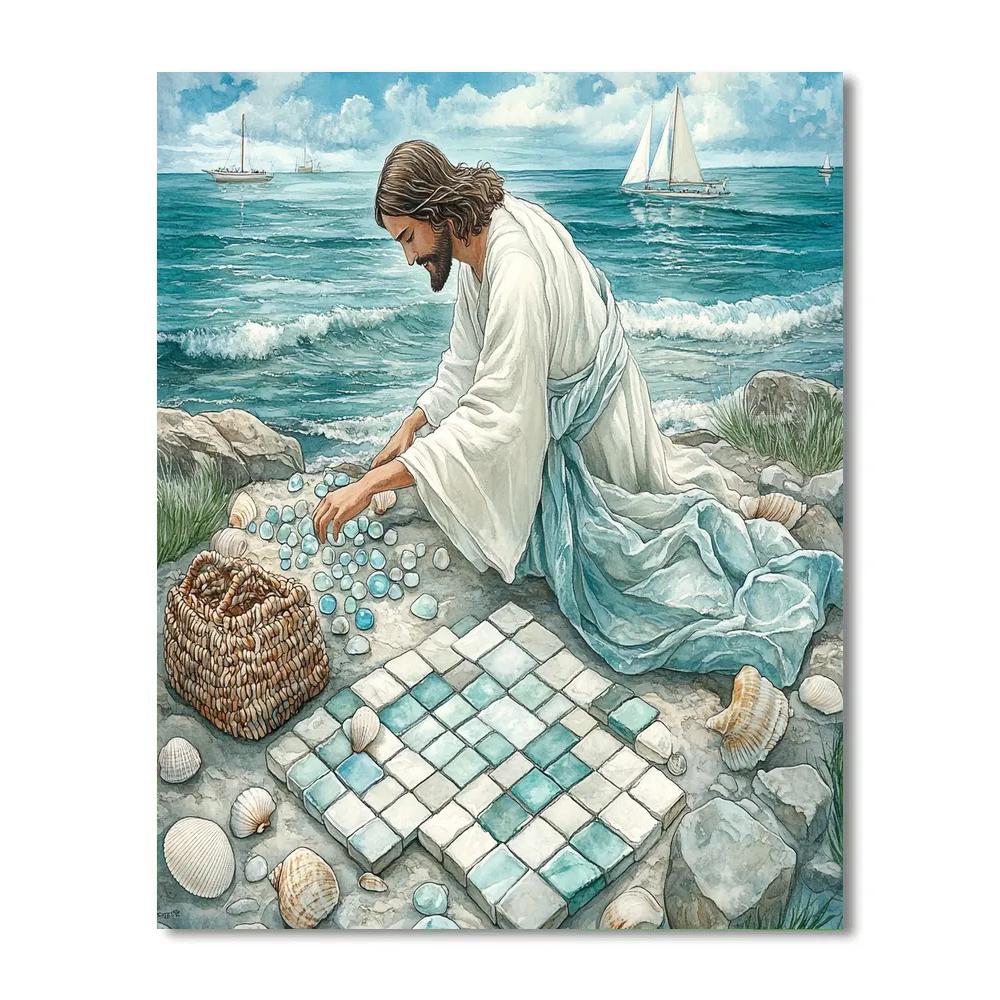Sea Glass Mosaic Jesus painting number kit