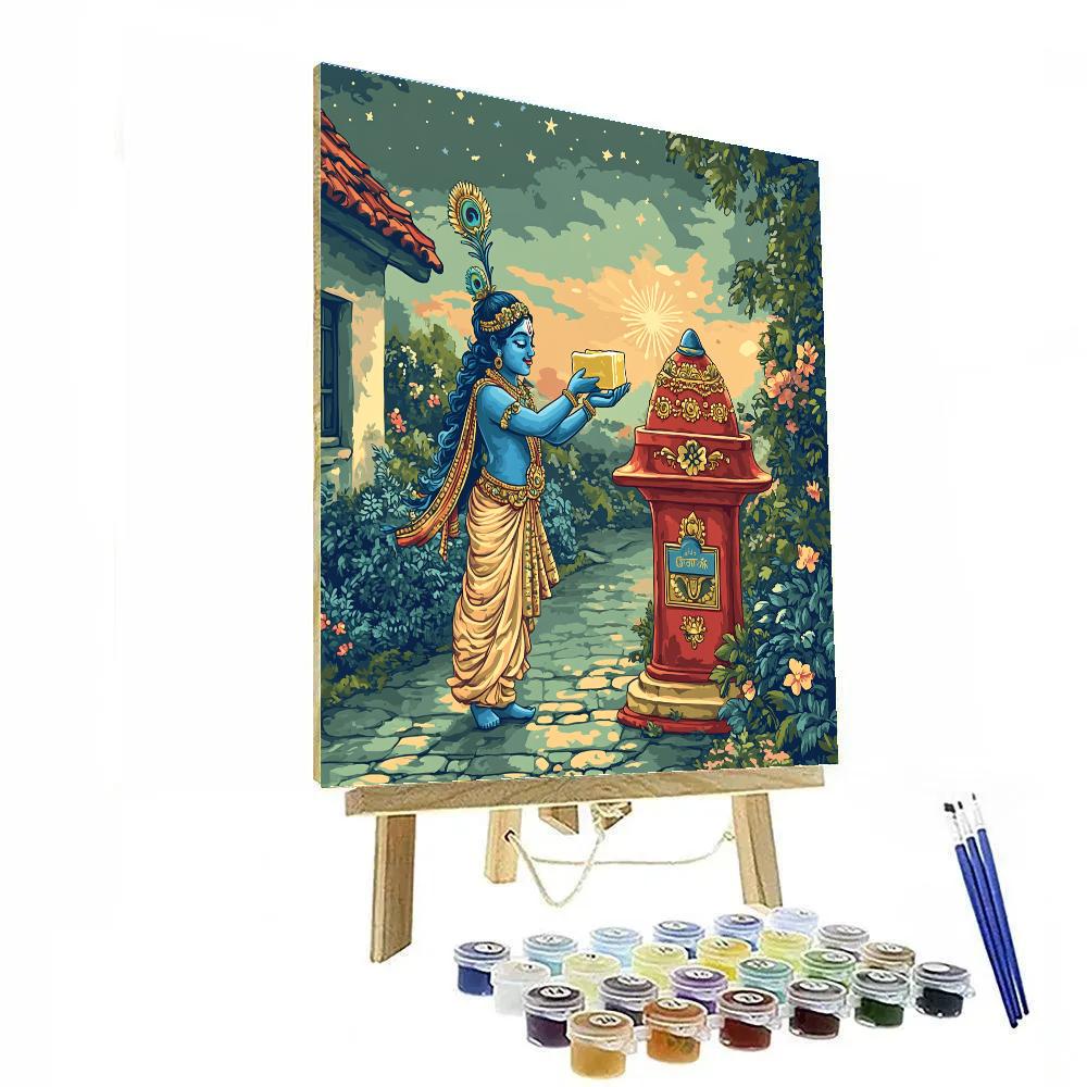 Krishna Delivering Butter To A Starry Postbox Paint by numbers art