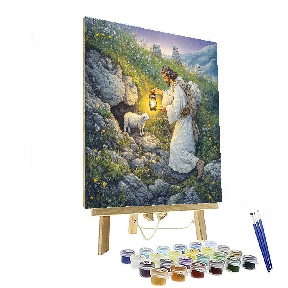 Jesus With The Lantern Of Lost Sheep Paint by numbers art