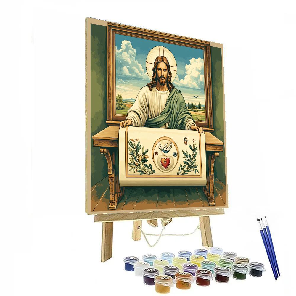 Jesus With The Open Scroll Of Peace paint by color