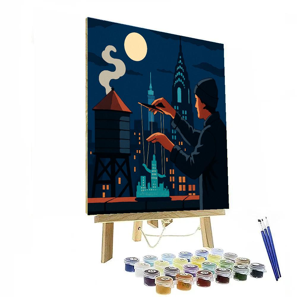 Midnight Puppetry Over New York Rooftops DIY paint by numbers