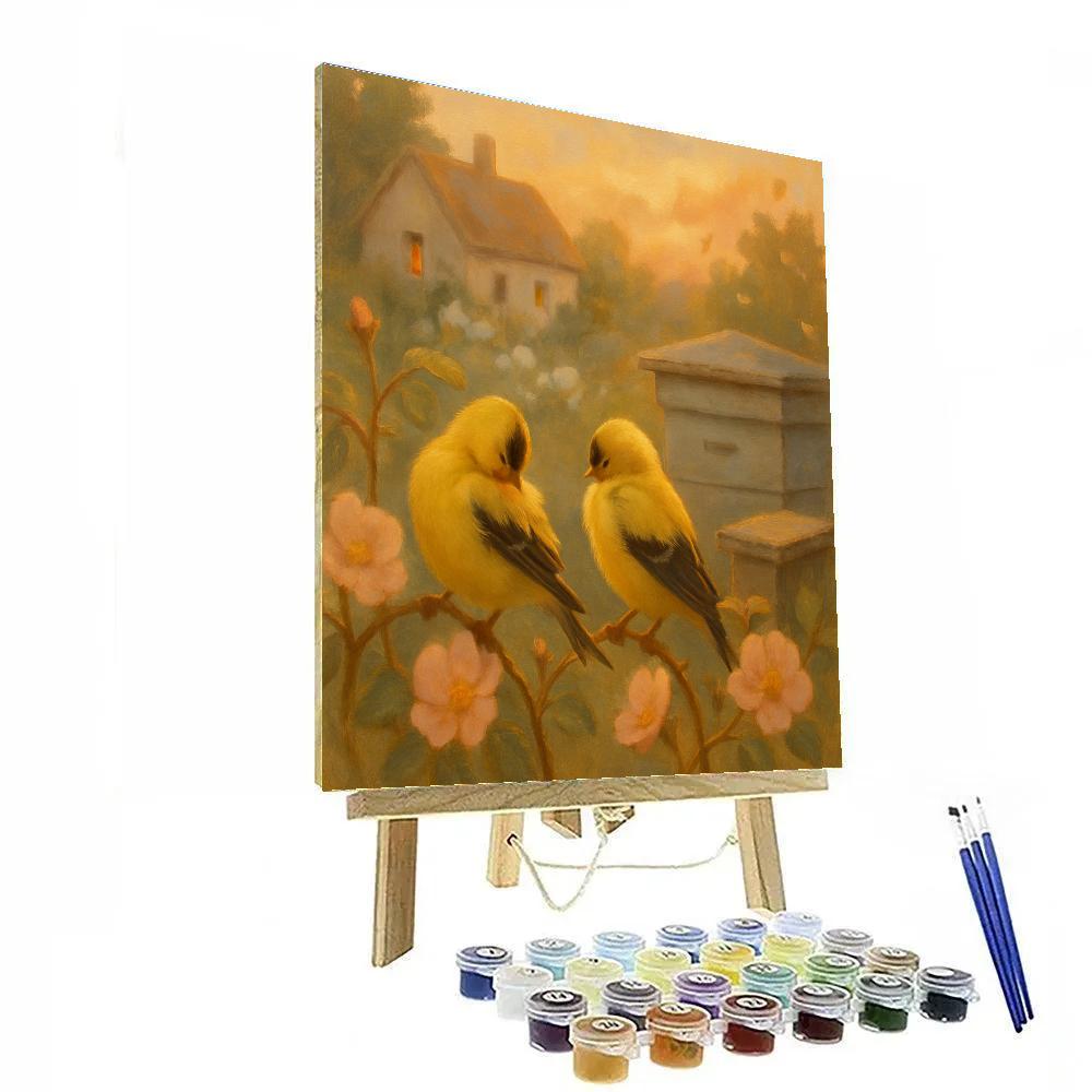 Sunlit Honeycomb Hedgerow Goldfinches painting number kit