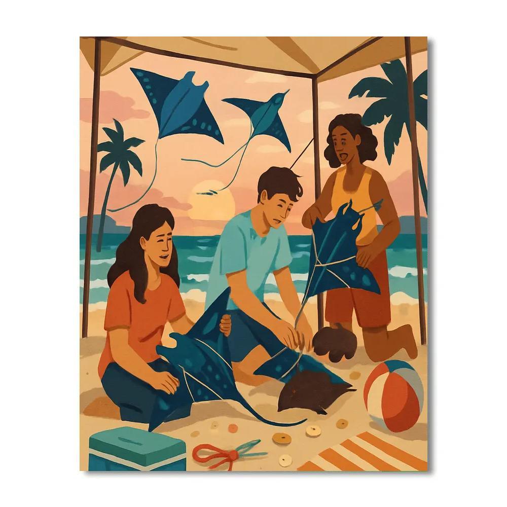 Sunset Kite Workshop At The Beach Paint by numbers kits