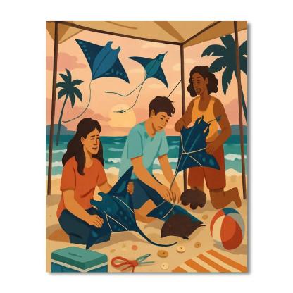 Sunset Kite Workshop At The Beach Paint by numbers kits