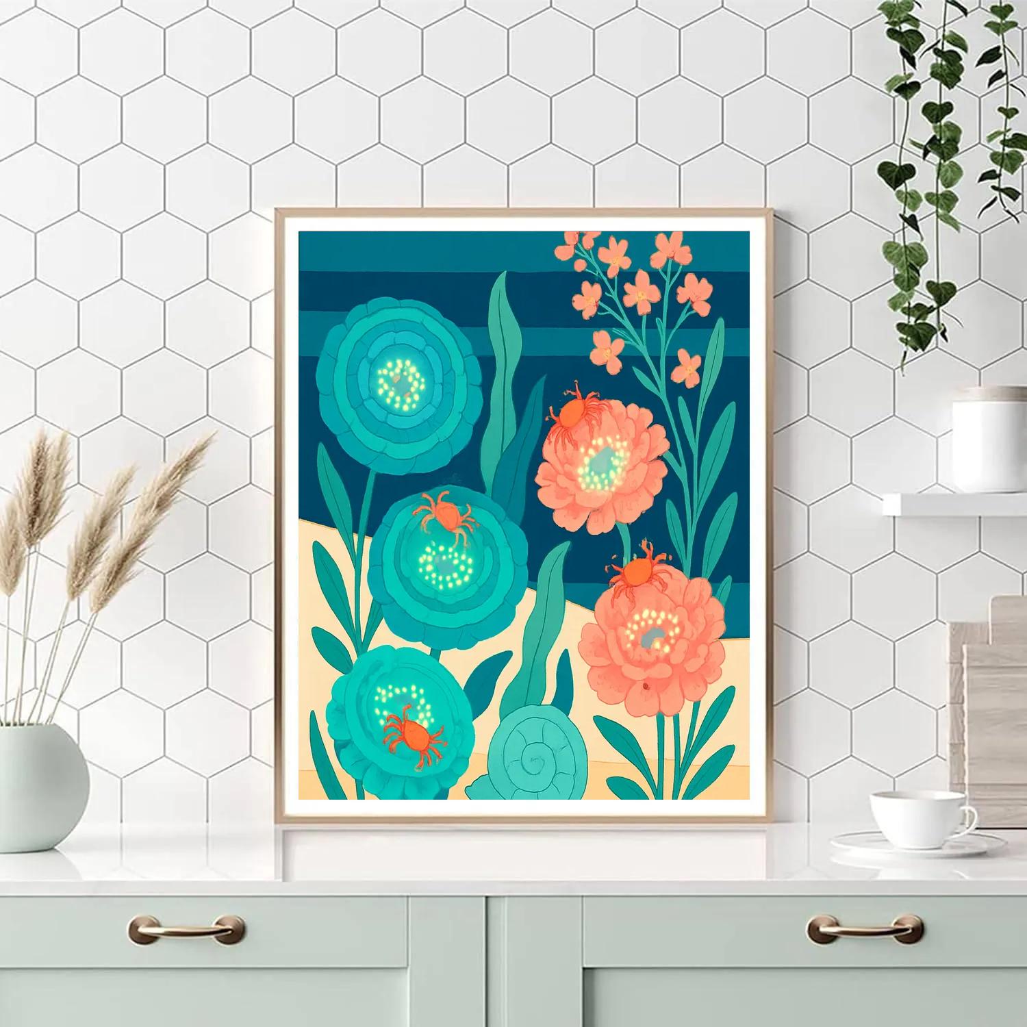 Floral Bioluminescent Tidepool Bouquet Numbered painting kits