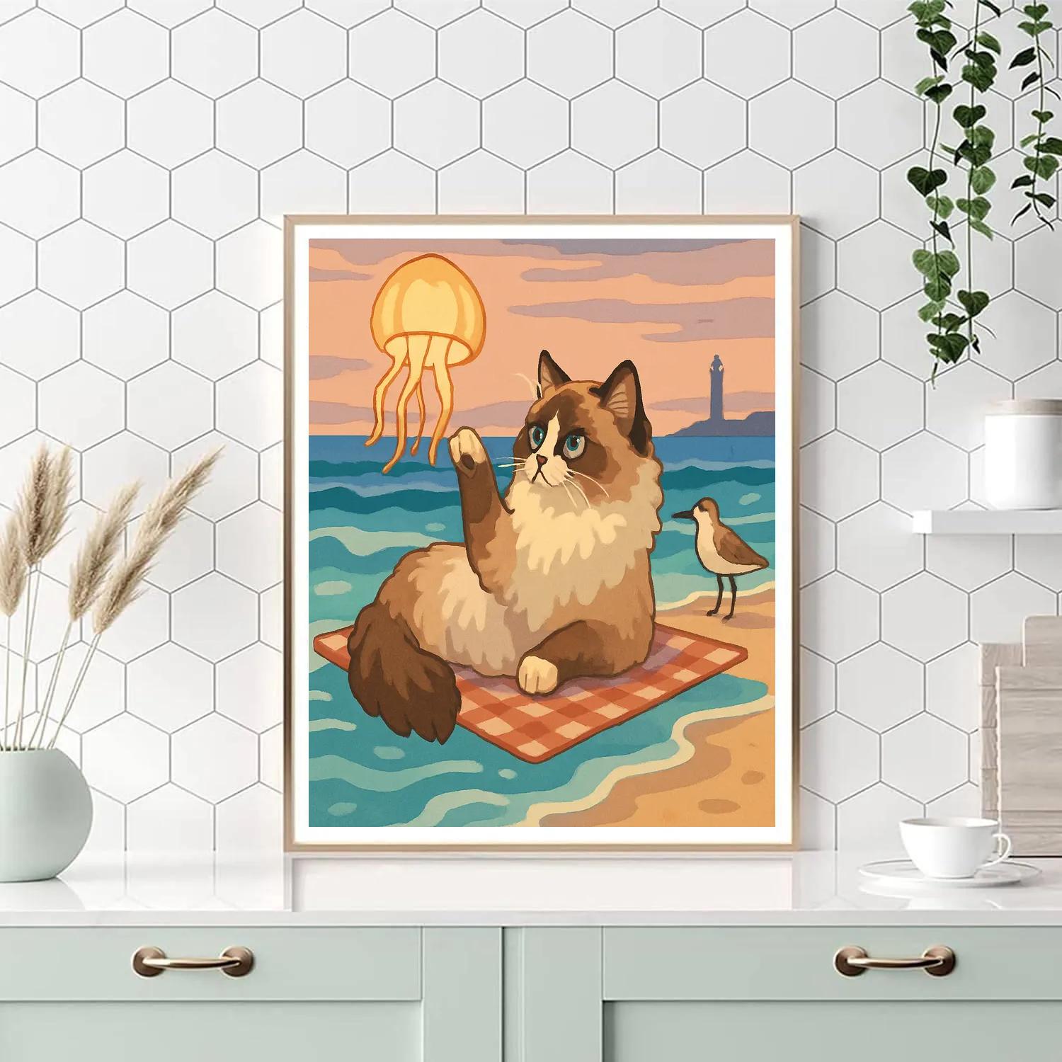 Lantern Tide Picnic With Cat DIY paint by numbers