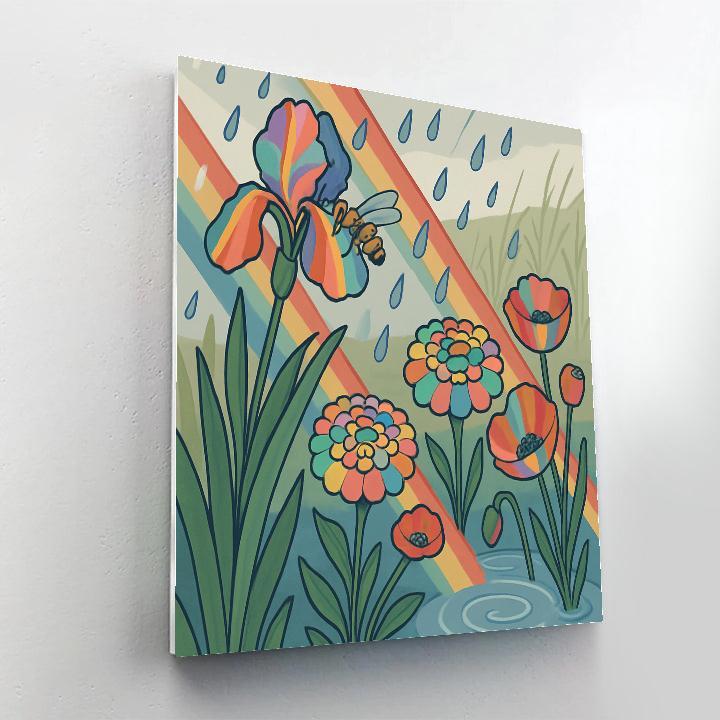 Flowers With Prism Rain Garden Painting by numbers kit
