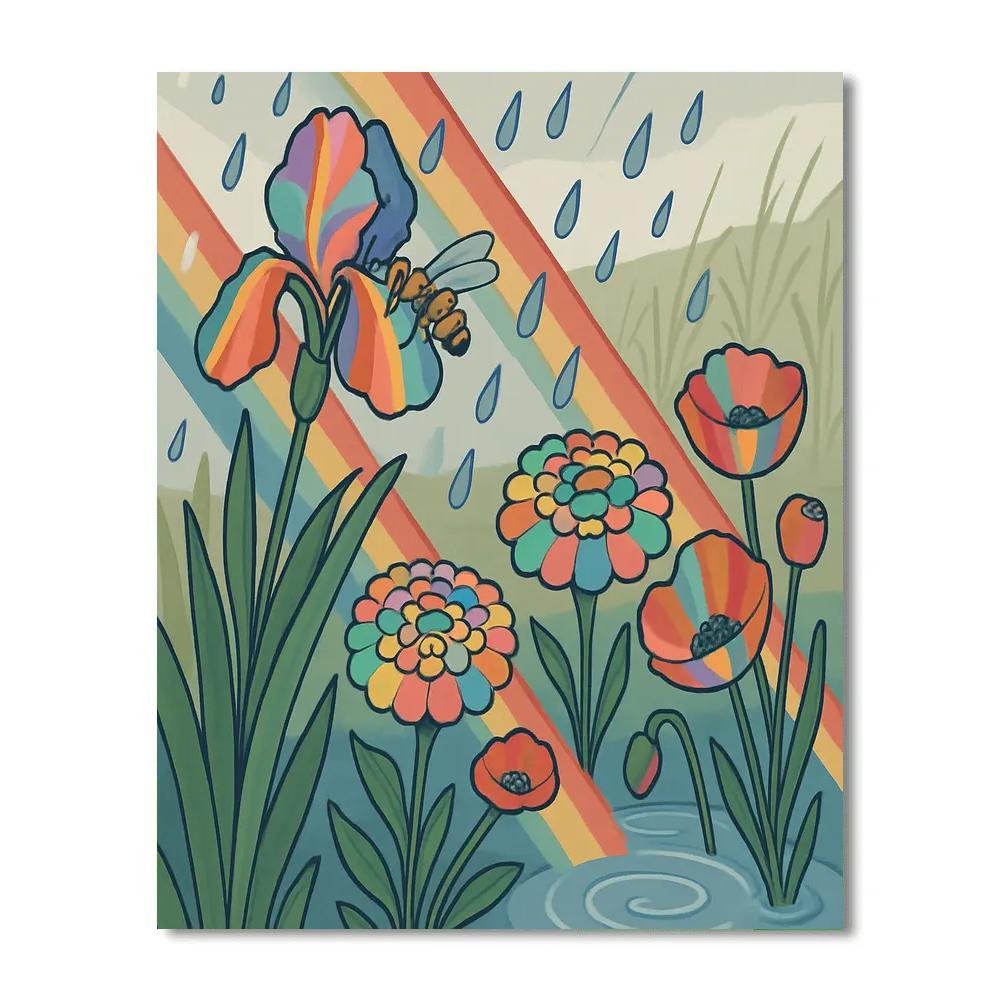 Flowers With Prism Rain Garden Painting by numbers kit