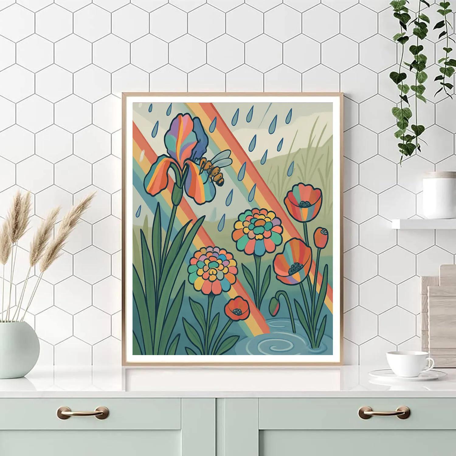 Flowers With Prism Rain Garden Painting by numbers kit