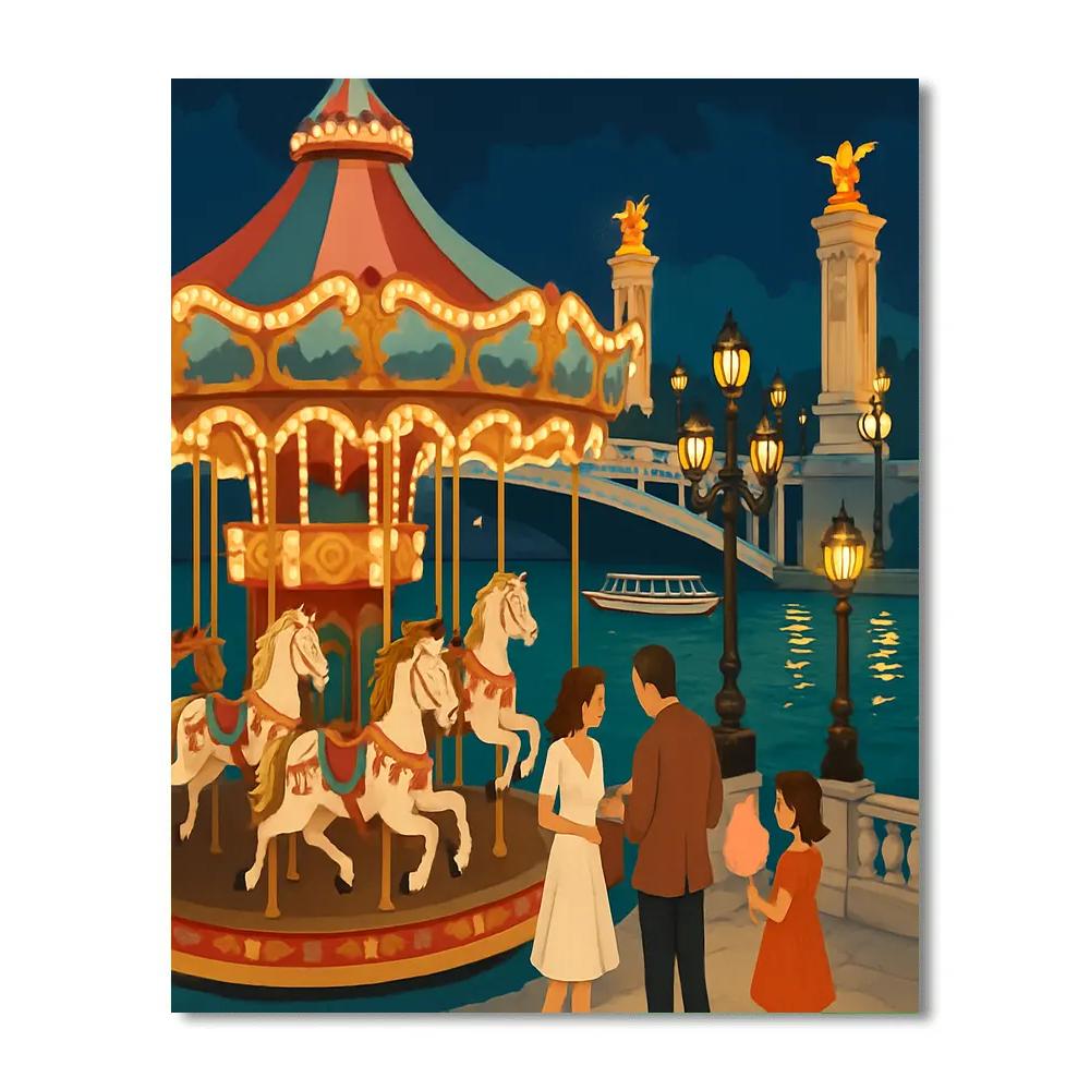 Carousel By The Seine In Paris Light paint by numbers