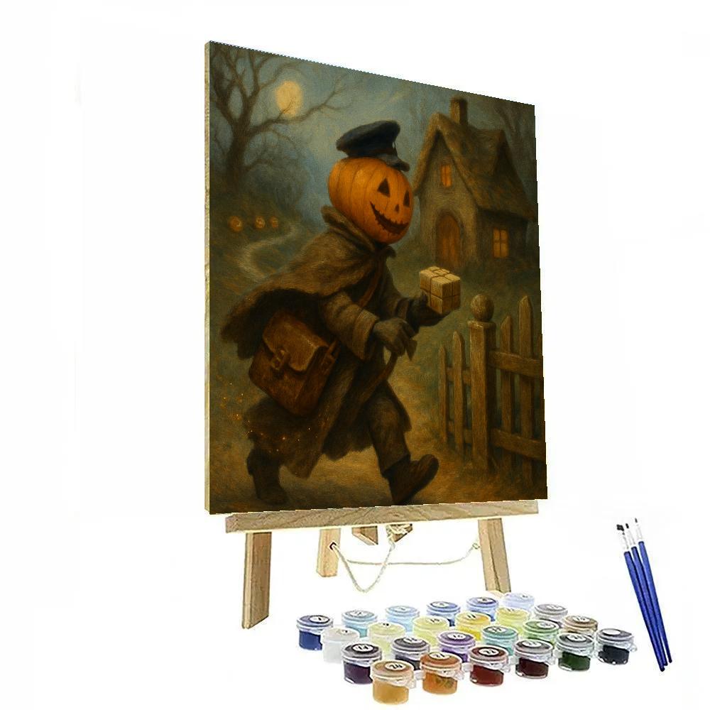 The Pumpkin Postman On The Foggy Hill Path Numbered painting kits