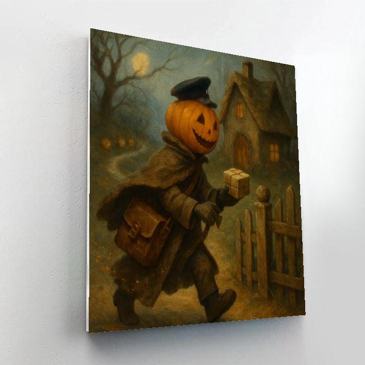 The Pumpkin Postman On The Foggy Hill Path Numbered painting kits
