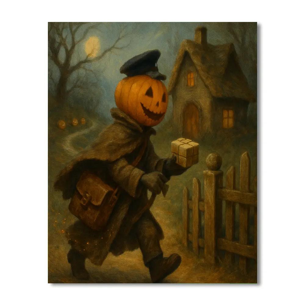 The Pumpkin Postman On The Foggy Hill Path Numbered painting kits