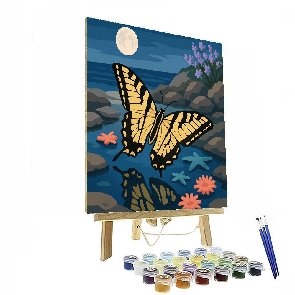 Moonlit Tidepool With Butterfly Shadows DIY paint by numbers